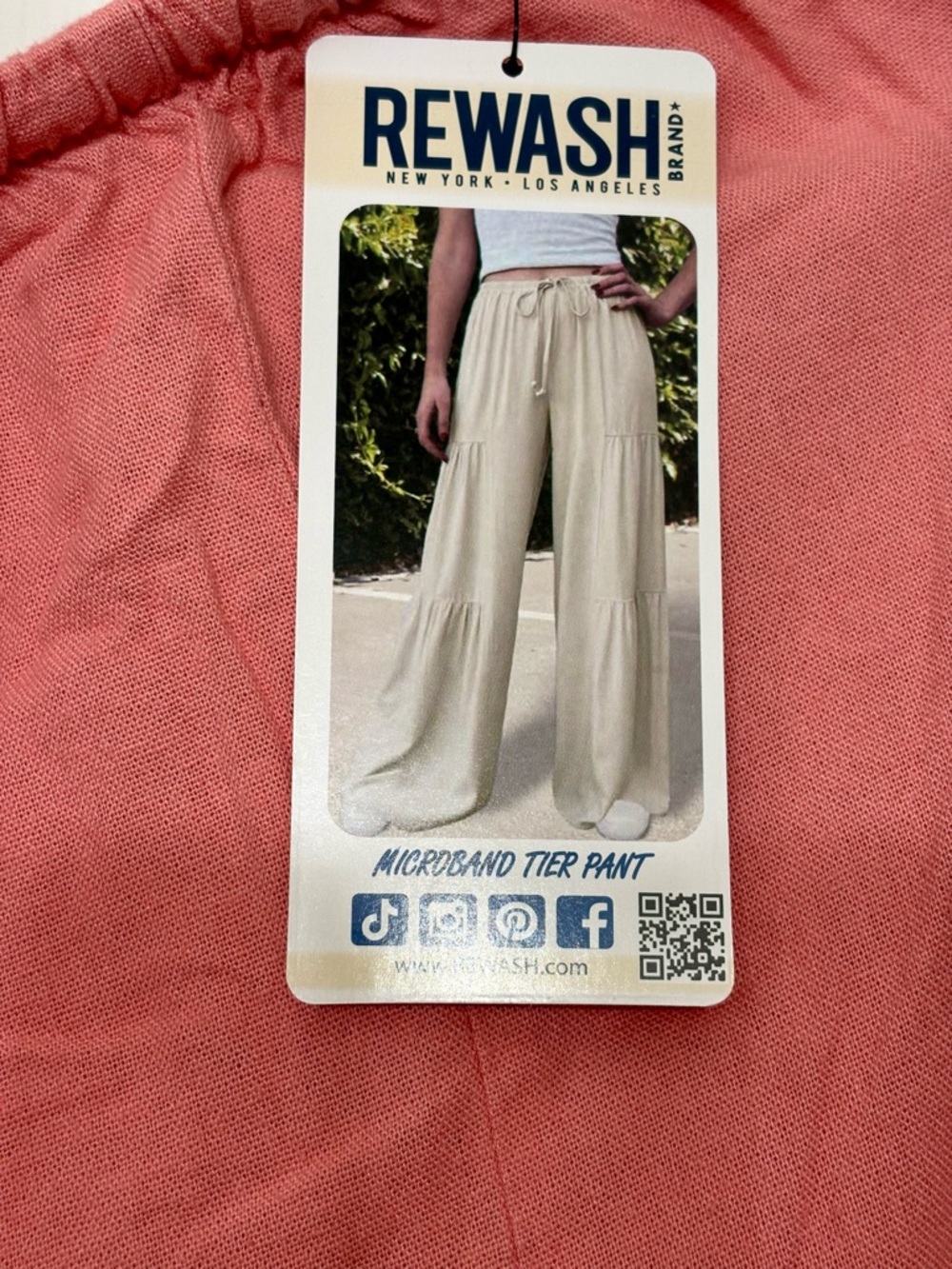 Rewash Coral Pink Tiered Wide-Leg Pants - Picture 2 of 5
